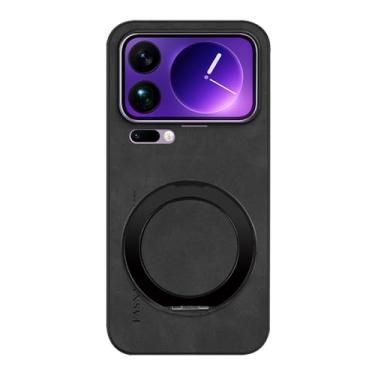 Imagem de POYUFRG Capa magnética para Xiaomi 17 Pro Max/17 Pro/17, capa de couro de negócios antiderrapante fina com suporte de anel de metal giratório, preta, 17 ProMax