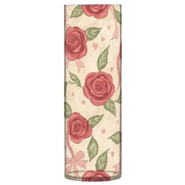Imagem de CEBUGI Vaso de flor rosa vermelha 10 cm x 30 cm Vaso cilíndrico para flores, vaso transparente inquebrável para decoração de casa de festa de casamento