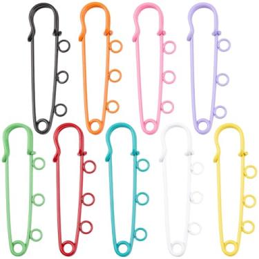 Imagem de SUNNYCLUE 1 caixa com 18 peças, broche de segurança de 9 cores, broche de segurança, kilt, colorido, resistente, prendedor de segurança, alfinete de crachá a granel com 3 laços para fazer joias