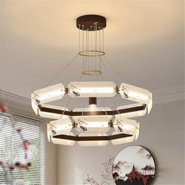 Imagem de OUFULA Luminária Ppendente Moderna em Formato de Anel Retro Criatividade Sala de Estar Restaurante Quarto Villa Hotel Café Bar Casa de Chá Escadas Candelabro (Q D60 + 80CM 2 anéis)