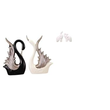 Imagem de Whtkoph Elegante Conjunto de Estatuetas de Cisne em Cerâmica, Esculturas de Animais para Decoração de Casa, Mesa, Prateleira, Aniversário, Escritór