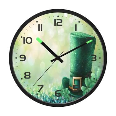 Imagem de SEHANY Relógio de parede Green Clover, silencioso, sem tique-taque, relógio redondo operado por bateria, controle de som, luz noturna, relógios de parede para sala de estar, cozinha, quarto