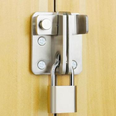 Imagem de 1 conjunto de cadeado trava de segurança trava de porta de segurança trava de aço inoxidável trava deslizante com parafusos para armário de celeiro de cerca (prata)