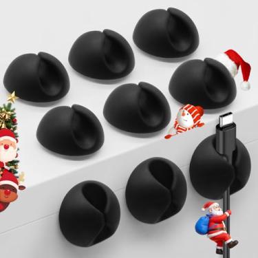 Imagem de SmiLife Clipes de cabo de telefone, organizador de cabos de carregador, clipes de gerenciamento de cabos para mesa de cabeceira, carro, escritório, preto, 9 peças