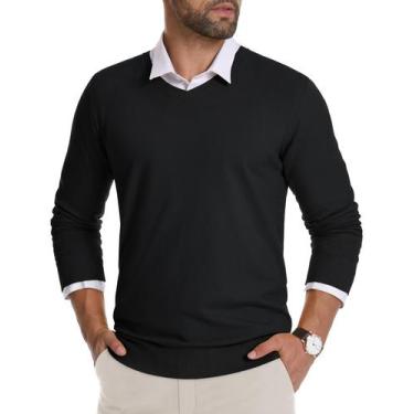 Imagem de Suéter masculino com decote em V, pulôver de malha CRYSULLY, preto L