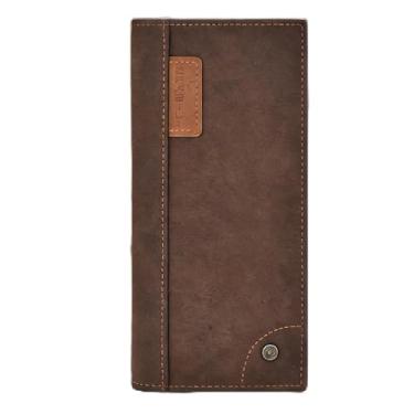 Imagem de Carteira masculina clássica marrom escuro curto magnético brilhante couro sintético, design clássico marrom escuro curto com fecho magnético, couro sintético brilhante, vários cartões