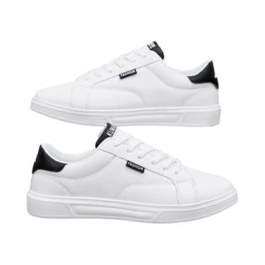 Imagem de Tênis Casuais Leves E Confortáveis Para Skate Masculino Branco E Preto