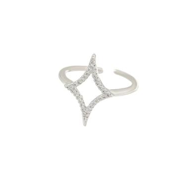 Imagem de Dtja Anel de declaração de estrela de strass para mulheres, moderno, zircônia cúbica, geométrico, losango, ajustável, compromisso, noivado, envoltório aberto, ajuste confortável, joia delicada para
