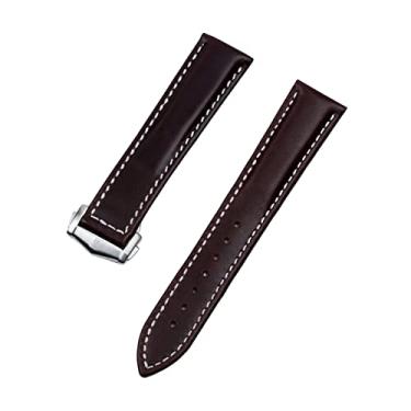 Imagem de GANYUU Pulseira de relógio de couro bovino genuíno de 20 mm para pulseira Omega Seamaster 300 DE VILLE AT150 AQUA TERRA 150 pulseira de relógio fivela de implantação (marrom com fivela)