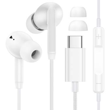 Imagem de Fones de ouvido USB C com fio com microfone, USB C, cabo tipo C, fones de ouvido tipo C, plugue para iPhone 17 Pro Max/17 Air/16e/16 Pro Max/16 Plus, Google Pixel 10 9 Pro XL, Samsung A16/A56/S25/S24