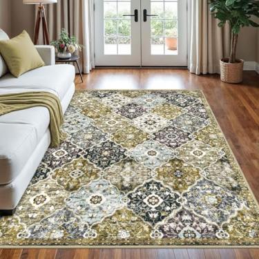 Imagem de KILOCOCO Tapete de área para sala de estar 1,52 m x 18,2 cm treliça marroquina tapete de quarto tapete lavável interior antiderrapante tapete de acento baixo estampado para casa de banho cozinha entrada sala de jogos tapete de escritório, creme