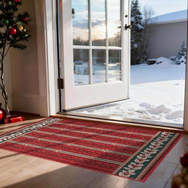Imagem de GarveeHome Tapete de Natal 5,5 x 7,5 cm, lavável na máquina, com forro antiderrapante, tapete de entrada resistente a manchas para corredores, cozinha, banheiro, quarto, vermelho