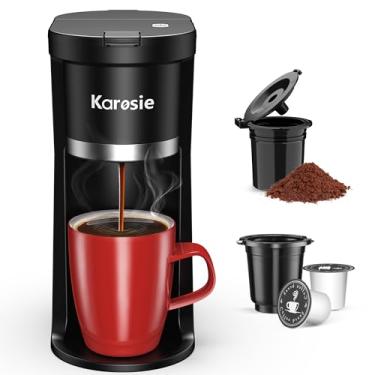 Imagem de Karosie Cafeteira pequena de porção única, rápida para café K-Cup e moído, tamanhos de fermentação de 170 a 350 ml, cafeteira de xícara única de um botão, máquina de café com lembrete de