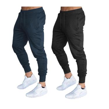 Imagem de KIT COM 02 CALÇAS MOLETOM MASCULINA PLUS SIZE JOGGER SLIM FIT BÁSICA LISA-BRANCO-PRETO-G3-Masculino