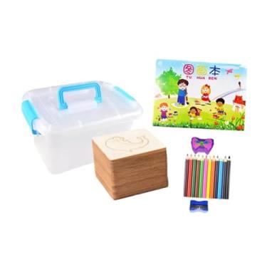 Imagem de KiBcsLic Estênceis de desenho para crianças, modelos de pintura, lápis de cor de madeira, borracha, brinquedos educativos reutilizáveis, estênceis de giz para