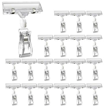 Imagem de 20 peças de suporte giratório transparente, clipes de placa de dupla face, clipe de plástico para etiqueta de preço, suporte de etiqueta de prateleira para prateleiras de varejo, cartões, cestas