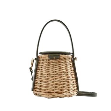 Imagem de GANYUU Bolsa feminina com cordão e palha, bolsa de praia de verão, bolsa de ombro transversal, boêmia feminina, feita à mão, bolsa de vime