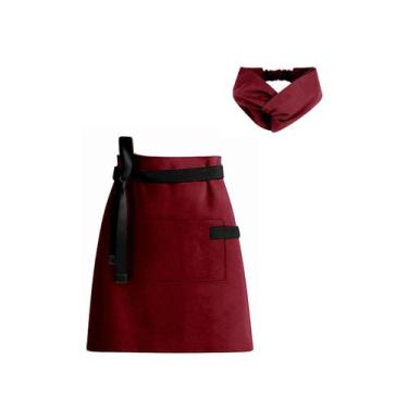 Imagem de Avental Cintura Faixa de Cabelo Vinho Preto Barista Bistro - CASACHA