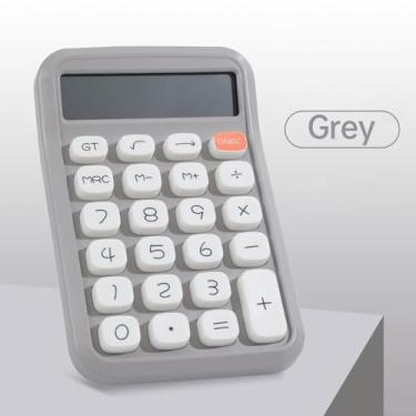 Imagem de Calculadora fofa Tela LCD grande de 12 dígitos Botão redondo grande Calculadora colorida de doces adequada para escritório, escola, casa para crianças, estudantes, contador (Cinza)