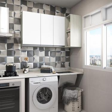 Imagem de Lavanderia 2 Peças Lis Legno Crema com Branco Mat Luciane Móveis - Kit