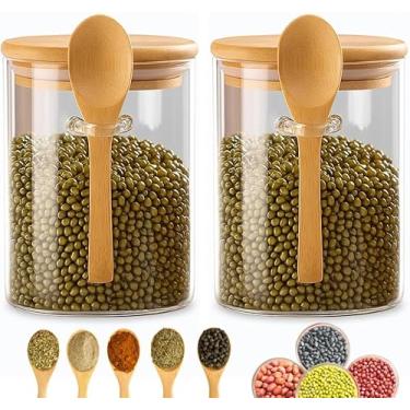 Imagem de Potes Hermetico de Vidro com Tampa e Colher de Bambu, 550ml para Café, Açúcar, Temperos, Alimentos, Doces - Cozinha Organizada (2 POTES)