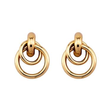 Imagem de Brincos de nó de ouro grosso para mulheres em ouro 14 k na moda brincos geométricos para mulheres 2025 acessórios de fantasia, Cobre, Sem pedra preciosa