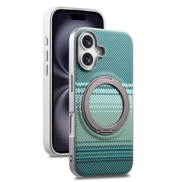 Imagem de Capa fina para iPhone 17/17 Air/17 Pro/17 Pro Max com tampa giratória de suporte de anel de metal capa magnética antiderrapante padrão de fibra de carbono (verde, 17 ar)