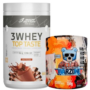 Imagem de Kit Whey Protein 3W Chocolate + Pré-Treino Warzone UnderLabz-Unissex