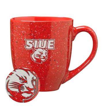 Imagem de Rico Industries NCAA Southern Illinois-Edwardsville Cougars logotipo principal vermelho 473 ml cor do time gravado a laser caneca de café de cerâmica salpicada