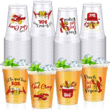Imagem de Sliner 100 peças de copos plásticos transparentes de 340 g para ferver lagostins a granel festa Let's Get Cray Copos transparentes descartáveis para bebida fria lagosta camarão frutos do mar festa