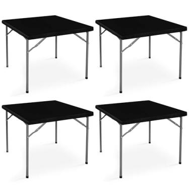 Imagem de LUSHVIDA Pacote com 4 toalhas de mesa de vinil preto com forro de flanela 86 x 86 cm para festa – capa de mesa de piquenique de plástico impermeável para toalha de mesa quadrada dobrável com cantos
