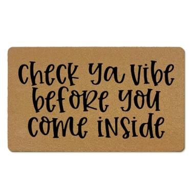 Imagem de EGBTL Tapetes de porta engraçados de coco ao ar livre, Check Ya Vibe antes de entrar, tapete de porta da frente, entrada externa, capacho engraçado, entrada interna para decoração de casa, quarto
