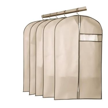 Imagem de Pacote com 5 sacos de vestuário com zíper com janela transparente - Armazenamento de roupas de tecido não tecido à prova d'água à prova de poeira, 60 x 105 cm (24 x 41 pol.) - Ideal para viagens e