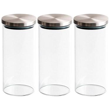 Imagem de Jogo de Potes Herméticos de Vidro Redondo Tampa em Inox 1500ml 3 Peças - Vista Home
