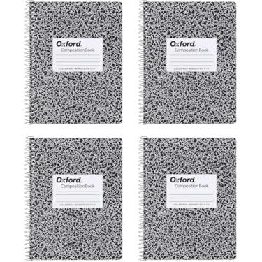 Imagem de Oxford Cadernos de composição em espiral, pacote com 4, papel pautado largo, 24 x 19 cm, 80 folhas, capa de mármore preto (64950)