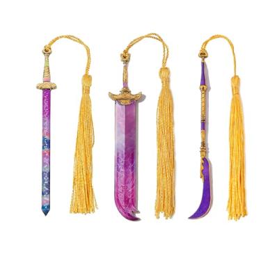 Imagem de Conjunto de marcadores de livro de metal com espada Kpop – Marcadores de livros de anime demoníaco para mulheres, acessórios de leitura para fãs de Kpop presente legal para amantes de livros (3 armas)