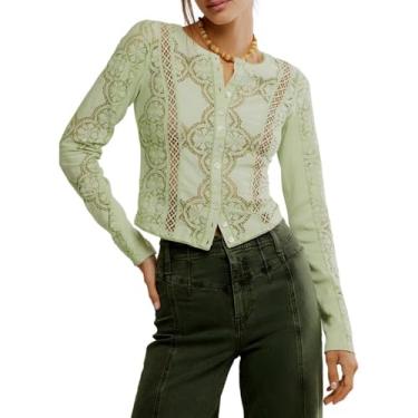 Imagem de Free People Manga comprida feminina Jae Knit, Verde fresco, PP