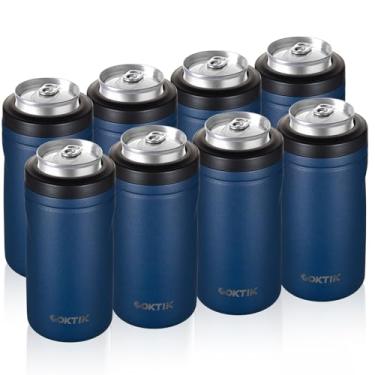 Imagem de COKTIK 5 em 1 refrigerador de latas isolado, pacote com 8 latas de parede dupla fina para latas regulares ou finas e garrafa de cerveja de 355 ml