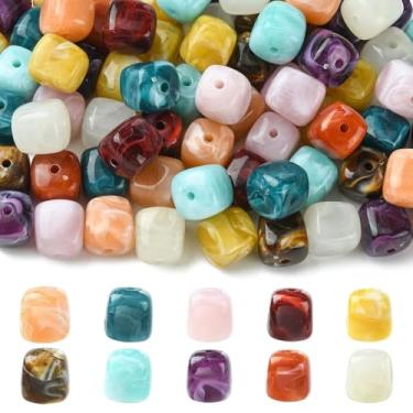 Imagem de Ipotkitt 100 peças de contas de cubo de acrílico aleatórias retangulares quadradas imitação de pedras preciosas espaçadoras para fazer joias, pulseira faça você mesmo, colar, brincos, chaveiros