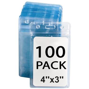 Imagem de Pacote com 100 porta-crachás de nome 10 cm x 7,6 cm porta-crachás de plástico transparente para cordão (10 x 3 verticais)