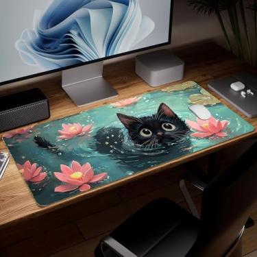 Imagem de Tapete de mesa de couro para gato, mouse pad de arte colorida grande teclado de computador para jogos, protetor e capa à prova d'água, tapete decorativo de couro PU para laptop, decoração de casa, 25
