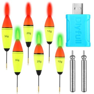 Imagem de Grinsvalley Conjunto de 9 peças de bobinas de pesca com luz LED, 6 boias deslizantes com 2 baterias recarregáveis Cr425 e 1 conjunto de carregador para pesca noturna, vermelho e verde