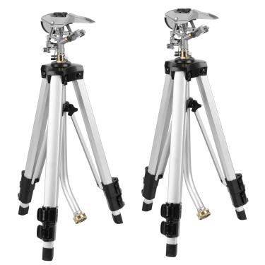 Imagem de Biswing Aspersor de impacto resistente na base do tripé, irrigador de gramado de metal alto para jardim, irrigador telescópico com conector de 3/4 polegadas, irrigação de área grande de 360 graus