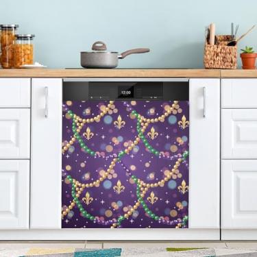 Imagem de ATTX Capa magnética para lava-louças com contas metálicas brilhantes Mardi Gras | Adesivo decorativo de eletrodomésticos de 58 x 66 cm para armários domésticos e eletrodomésticos (335)