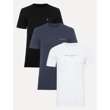Imagem de Kit Camisetas Calvin Klein Jeans | New Logo e Light Omega e New Feels Branca/Preta/Azul Marinho 3UN-Masculino