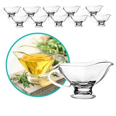Imagem de Kit 10 Molheira De Vidro Com Alça 50ml Cremeira Bule Molhos Azeite - C