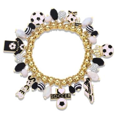 Imagem de PHALIN Pulseira de futebol feminina com contas para o dia do jogo, acessórios de joias, roupas, presente de futebol para mulheres, meninas, mães, fãs, lembrancinhas de festa, One Size, Liga metálica