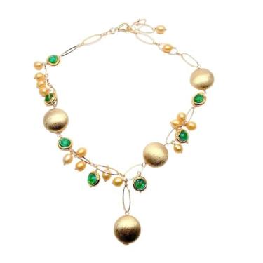 Imagem de DWBPGVUN Colar de gota em Y, cor dourada, arroz, pérola, verde, murano, vidro, banhado a ouro, escovado, em forma de moeda, colar joia feminina