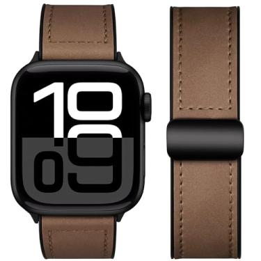 Imagem de Mazuboho Pulseiras de couro para Apple Watch 49 mm, 46 mm, 45 mm, 44 mm e 42 mm, vintage com fivela magnética ajustável para Apple Watch Ultra 3, Ultra 2, Ultra, séries 11, 10, 9, 8, 7, 6, 5, 4, SE, 3