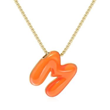 Imagem de KissYan Colar com letras de bolha, banhado a ouro 14 K, pingente de caixa com inicial de balão colorido, joia delicada para presente, Adjustable, Cobre, Sem Pedra Preciosa
